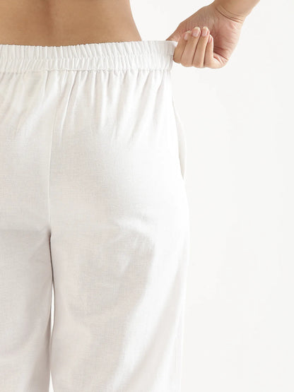 Women White Airy Linen Wide Leg Pant