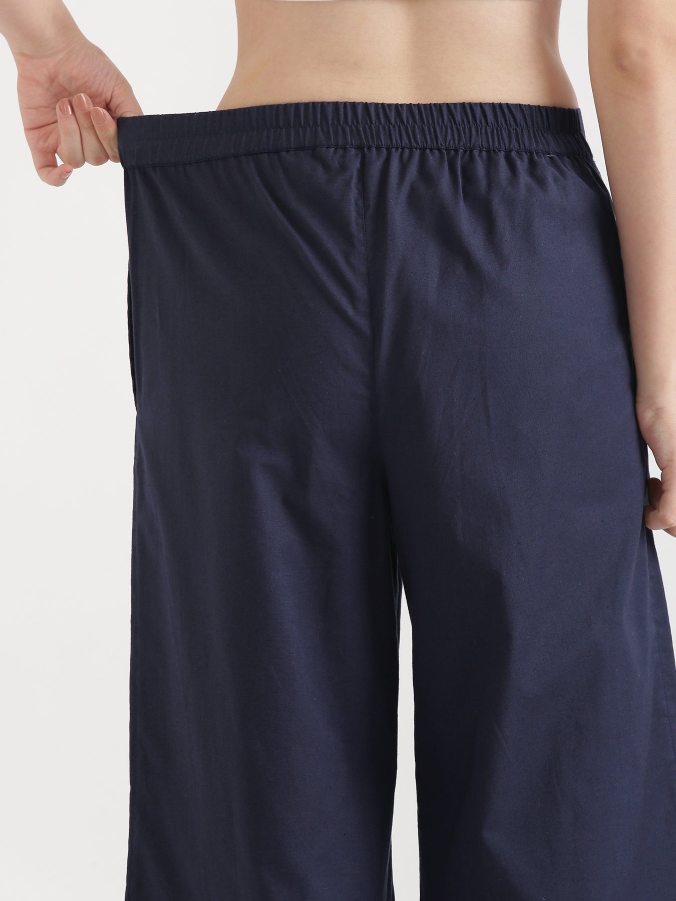 Women Navy Blue Airy Linen Wide Leg Pant