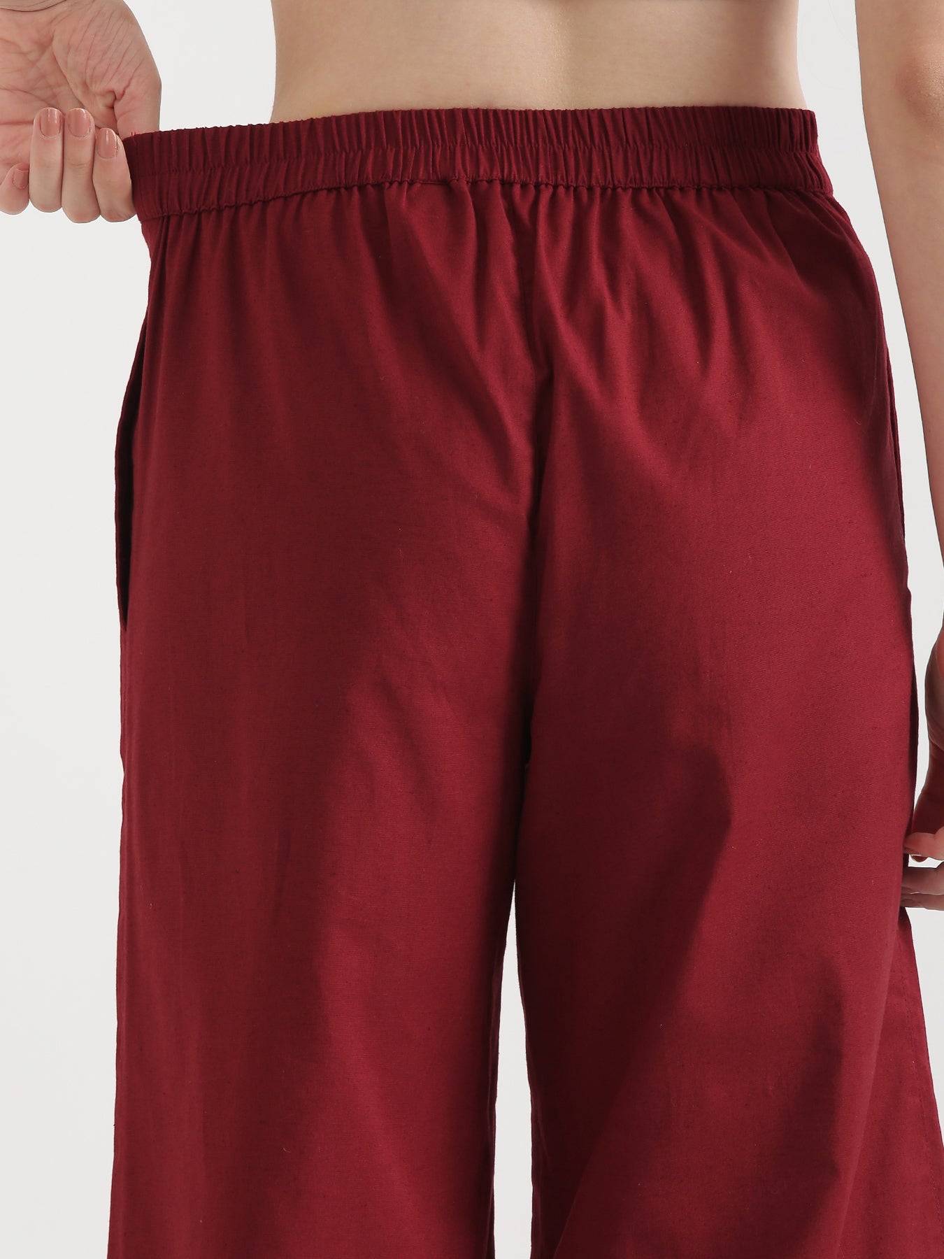Women Maroon Airy Linen Wide Leg Pant