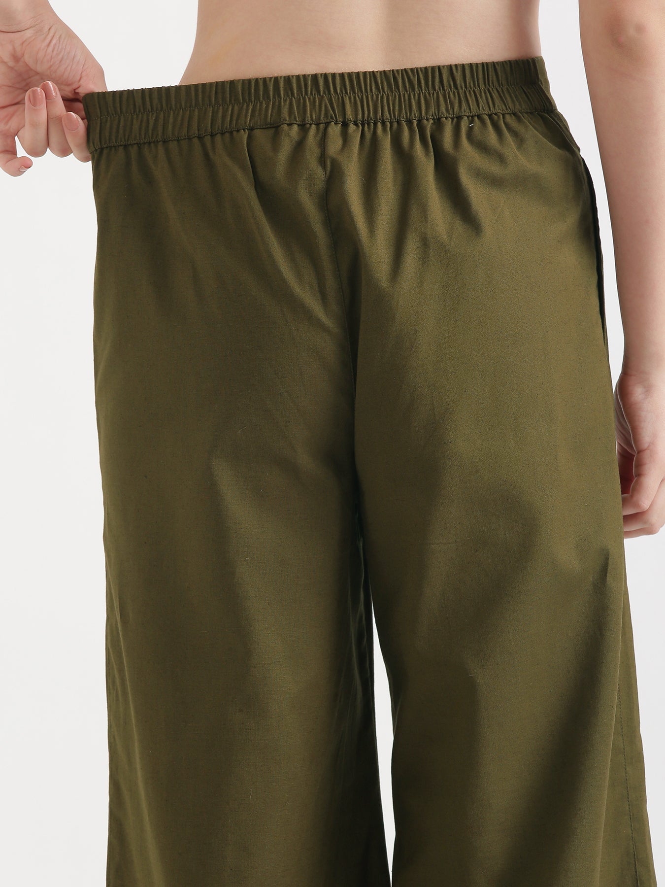 Women Olive Green Airy Linen Wide Leg Pant