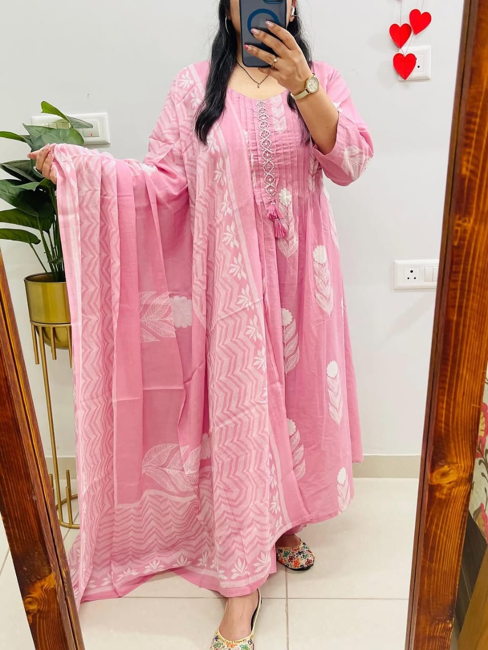 Premium Baby Pink Cotton Kurti Pant Dupatta Set