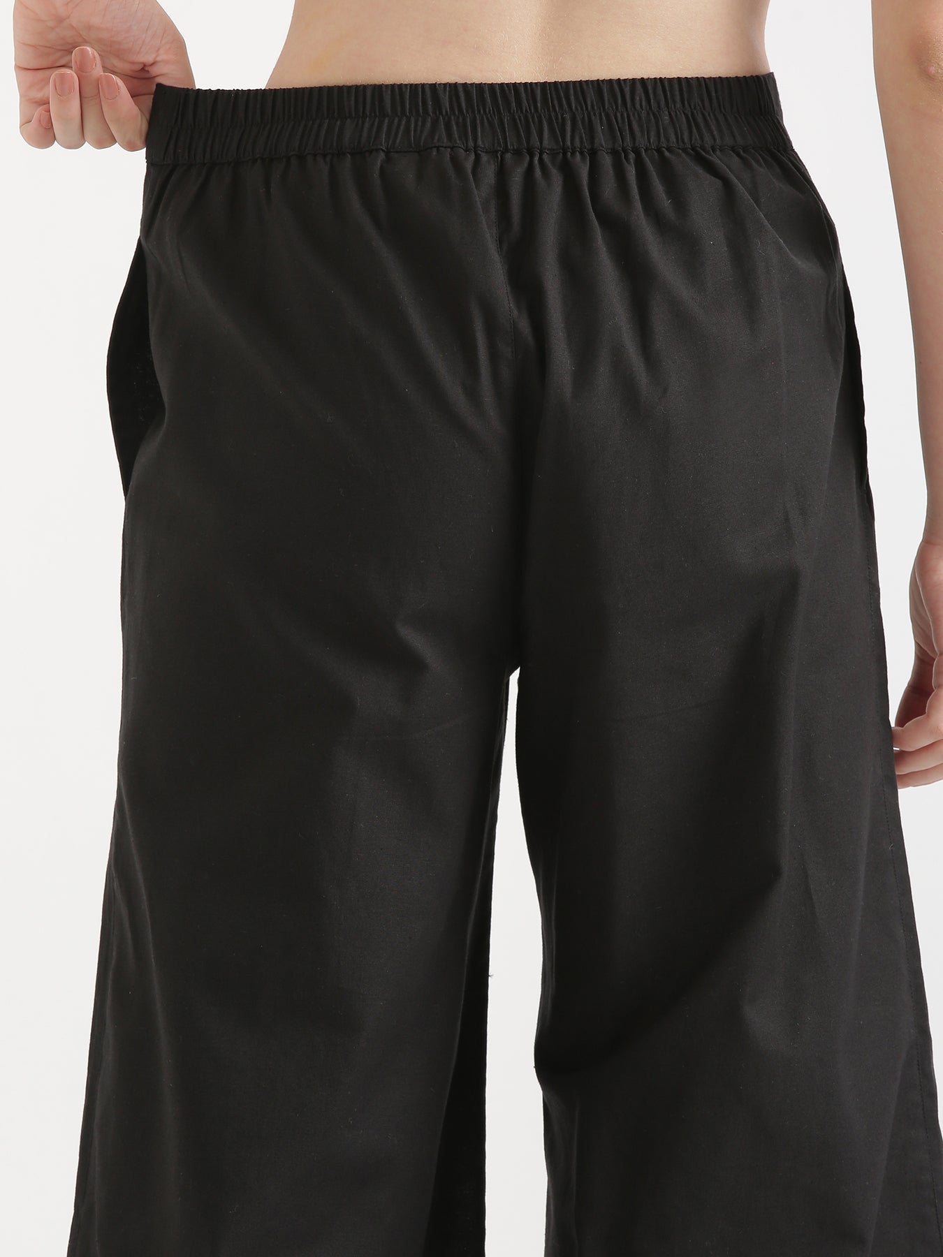 Women Black Airy Linen Wide Leg Pant