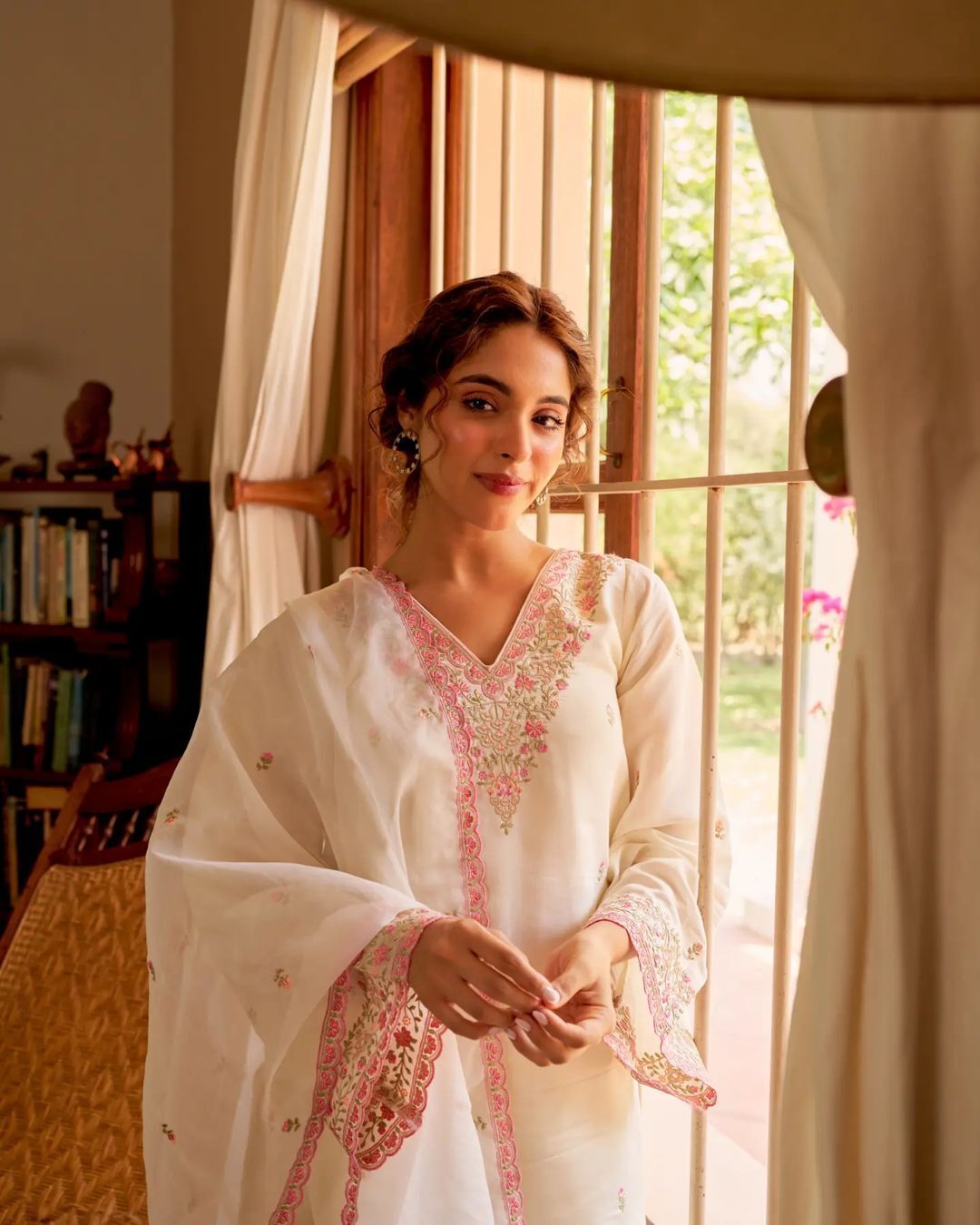 Premium Chanderi Silk Suit Set with Pink Embroidery and Dupatta