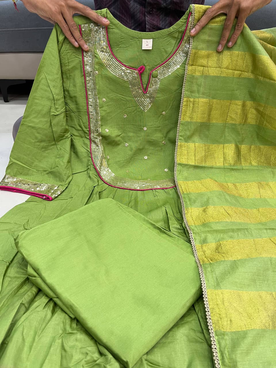 Premium Green Maheshwari Silk Suit Set with Banarasi Dupatta