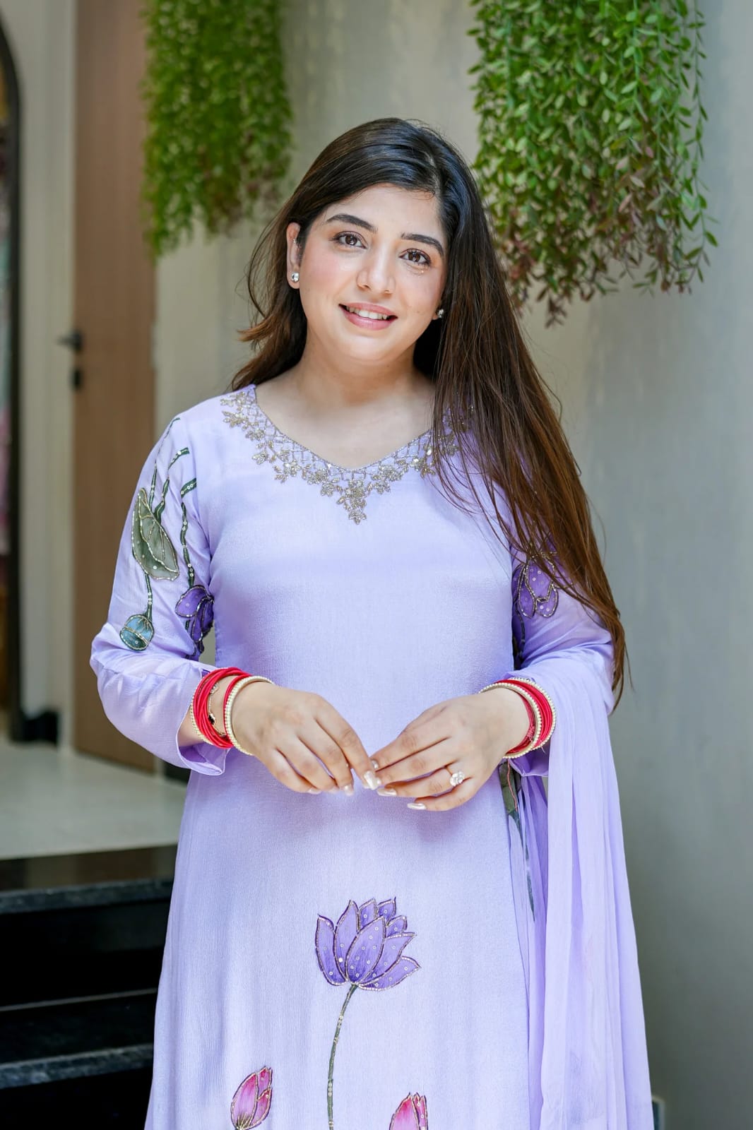 Premium Chinon Lavender A-Line Kurta Set with Dupatta