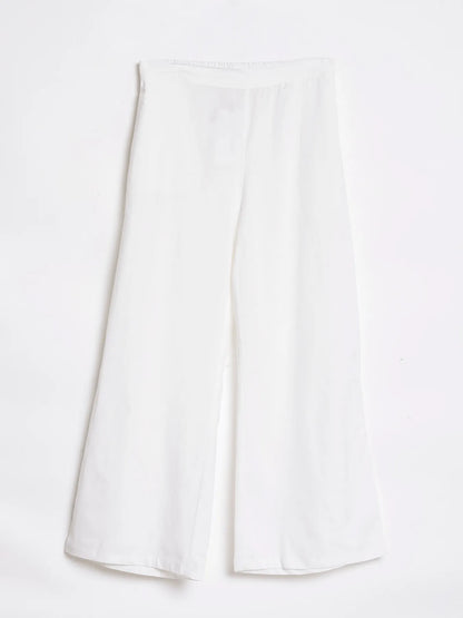 Women White Airy Linen Wide Leg Pant