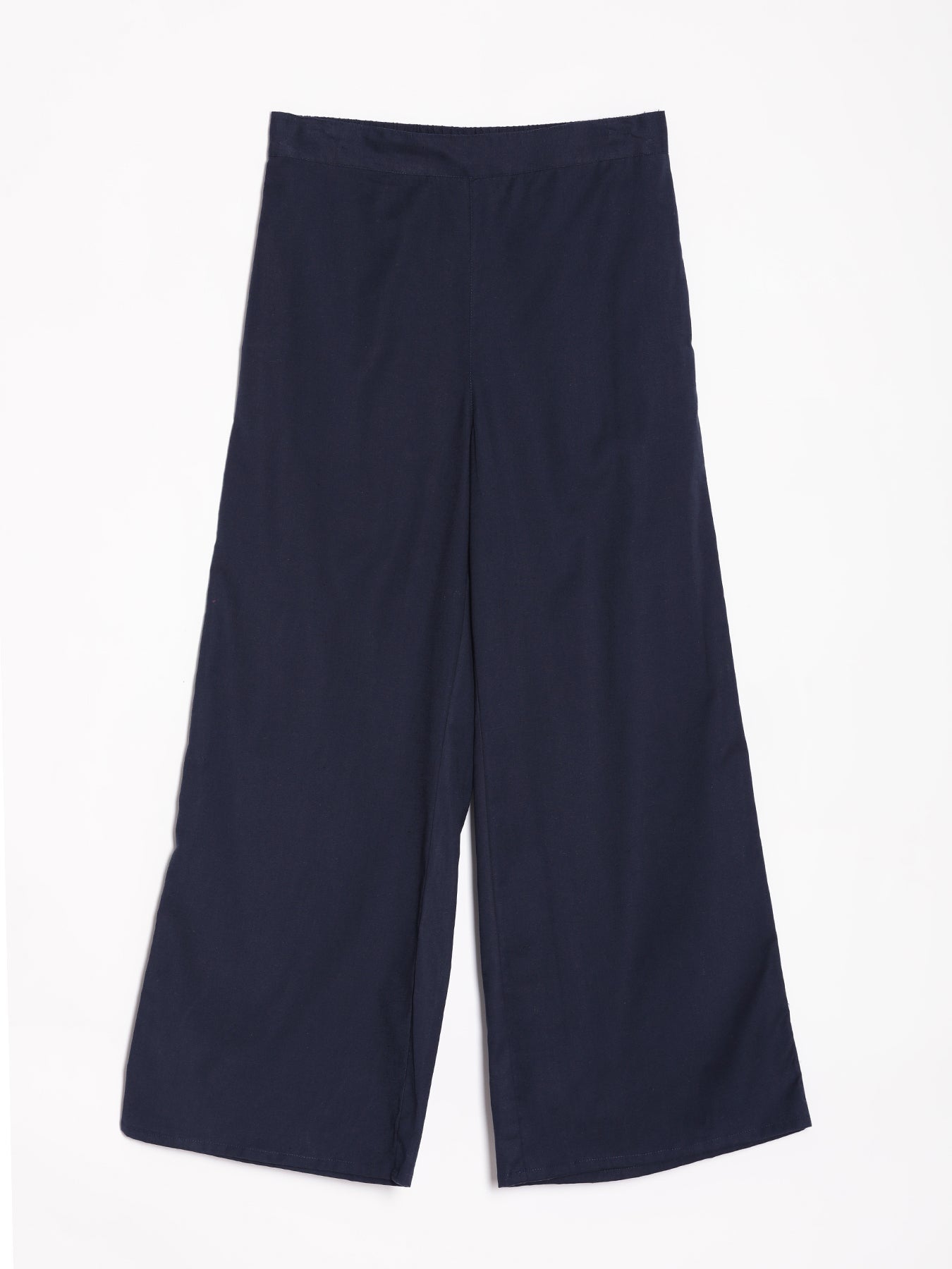 Women Navy Blue Airy Linen Wide Leg Pant