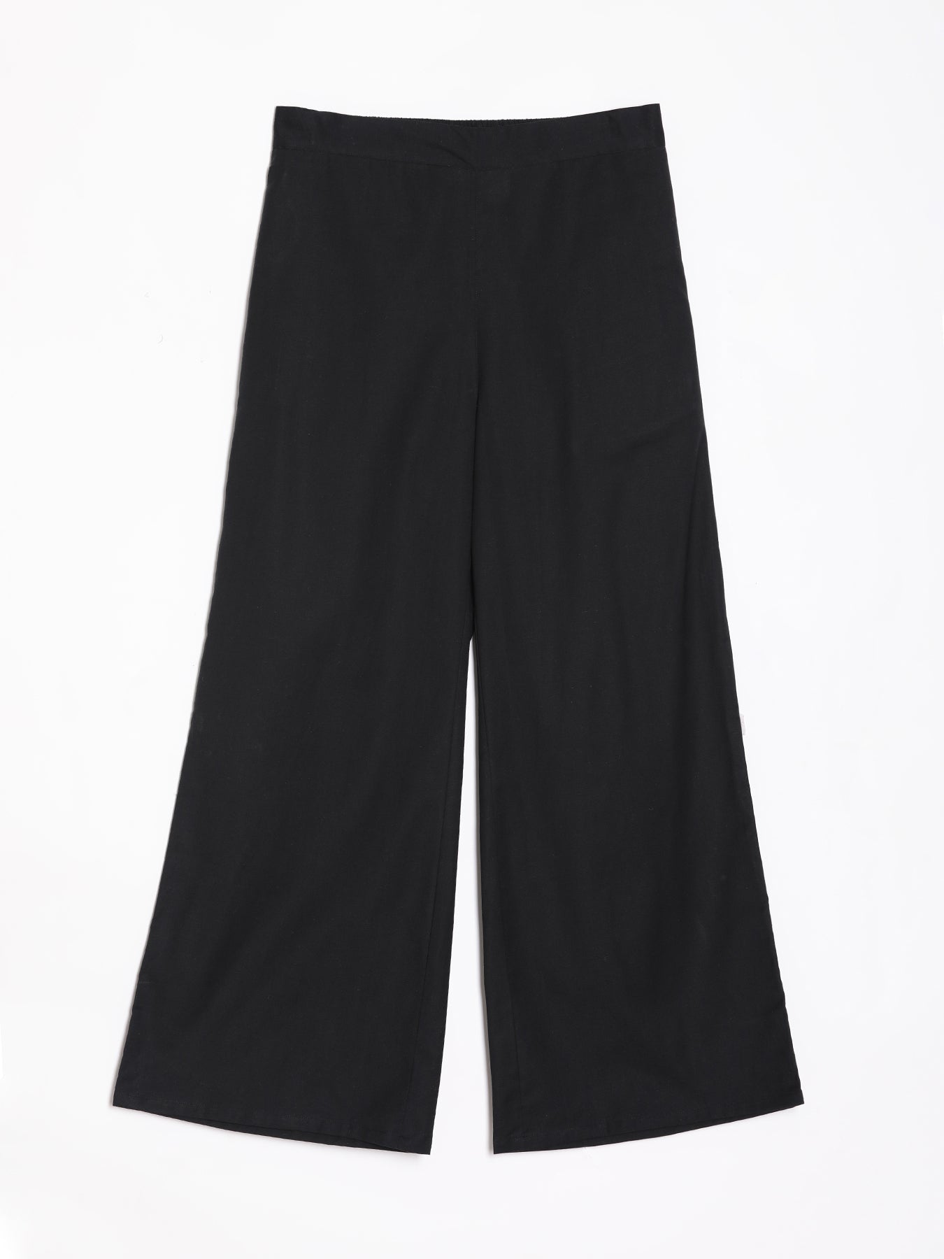 Women Black Airy Linen Wide Leg Pant