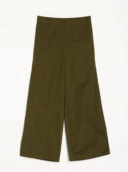 Women Olive Green Airy Linen Wide Leg Pant