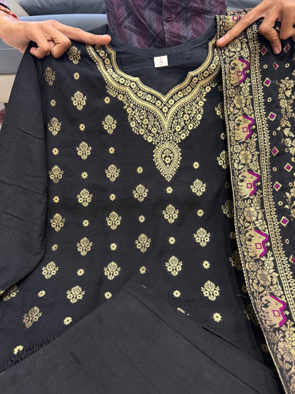 Premium Black Kanjivaram Glass Tissue Suit Set with Dupatta