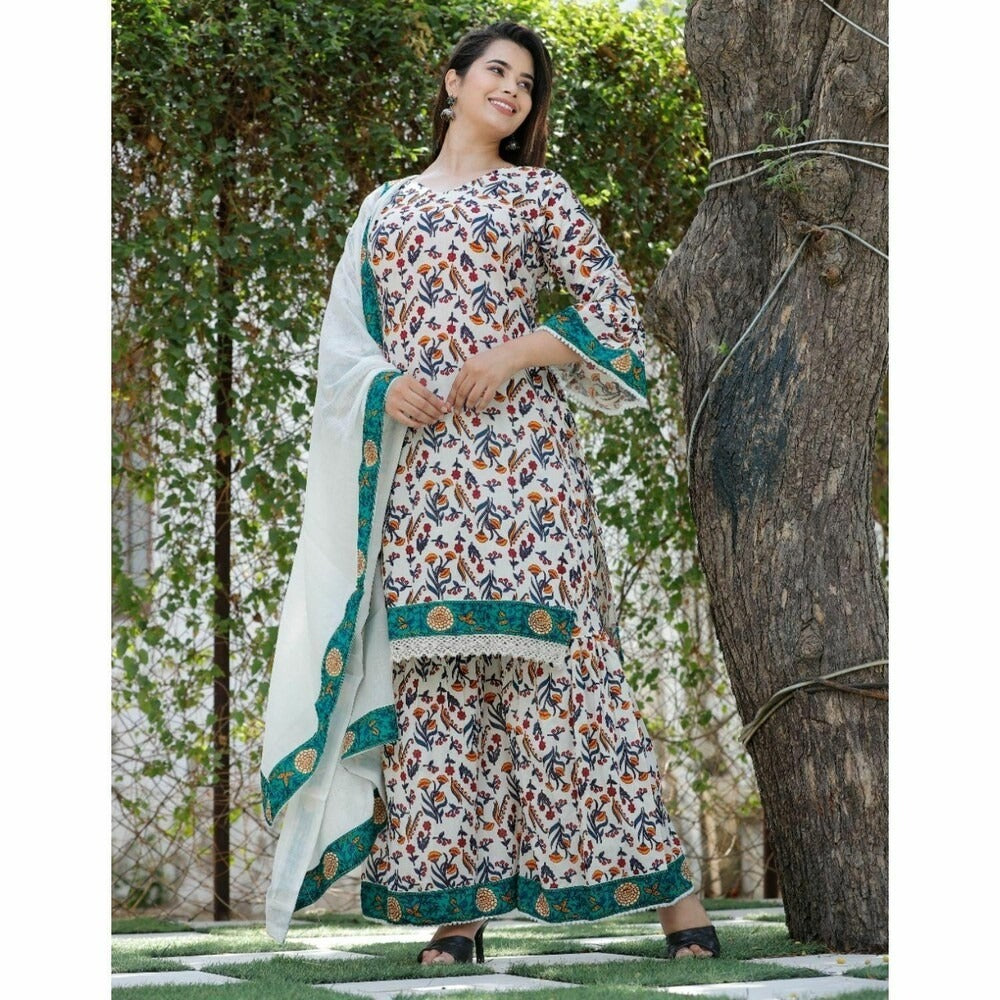Rayon Printed Kurti Sharara Set with Dupatta