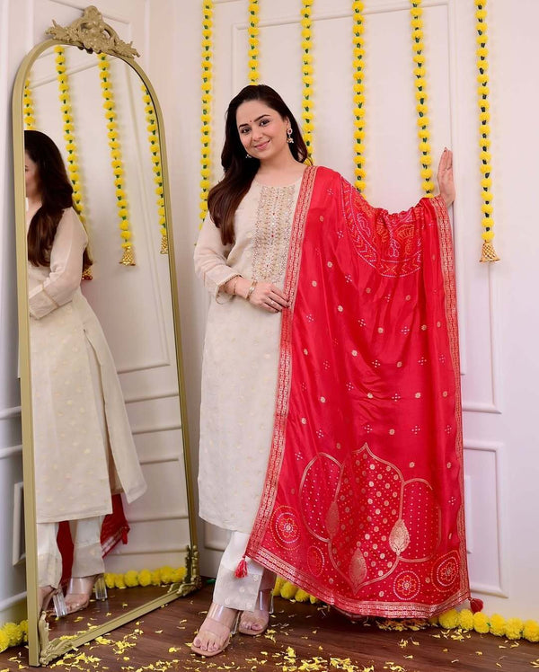 Jacquard Embroidered Festive Wear with Dupatta for Women
