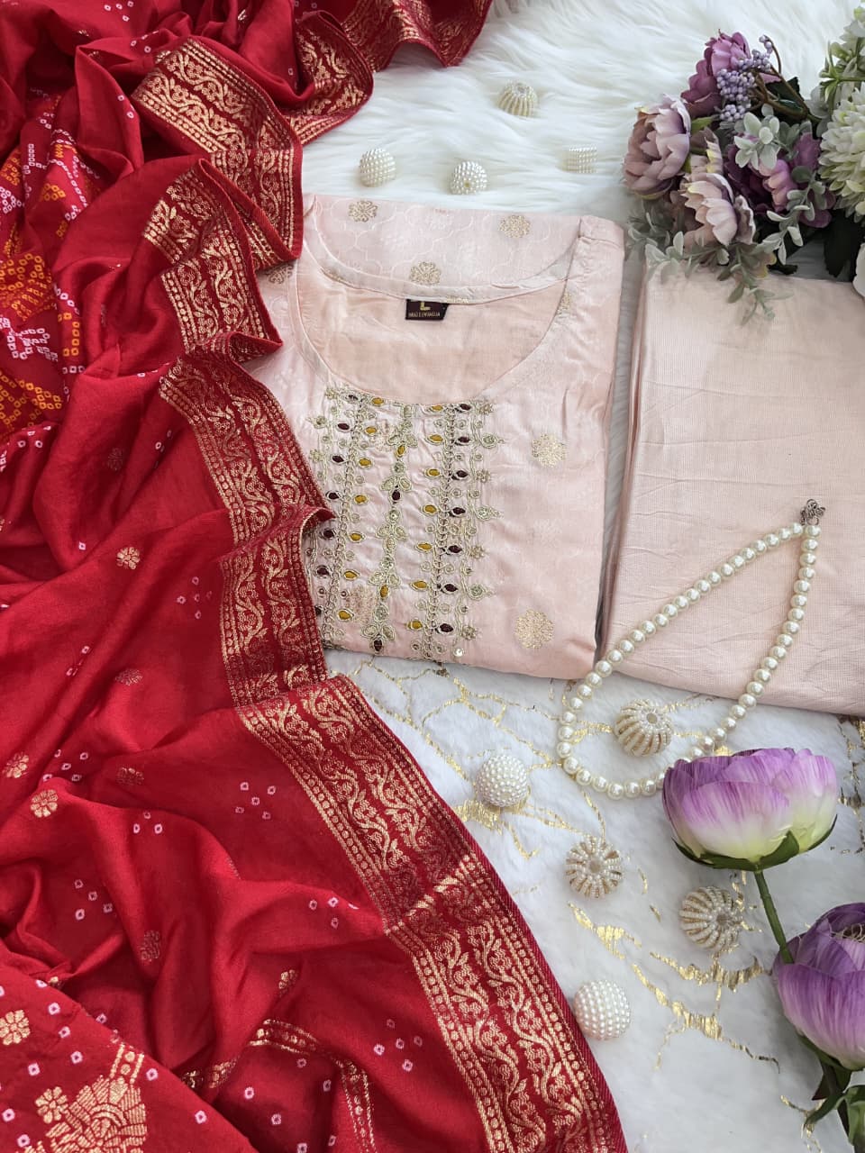 Jacquard Embroidered Festive Wear with Dupatta for Women
