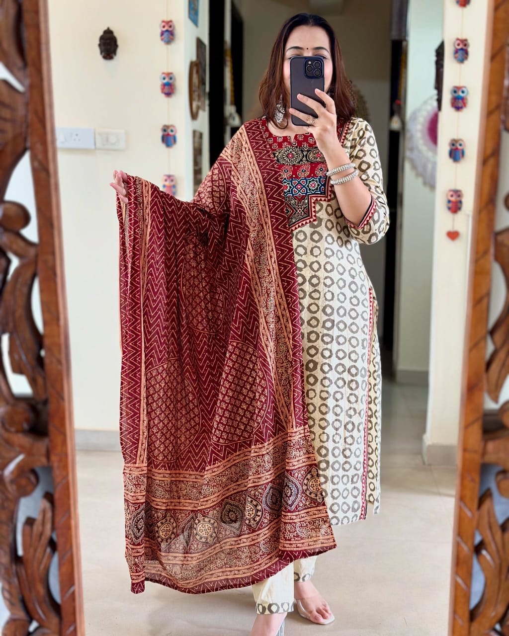 Premium Ajrakh Muslin Suit Set with Dupatta