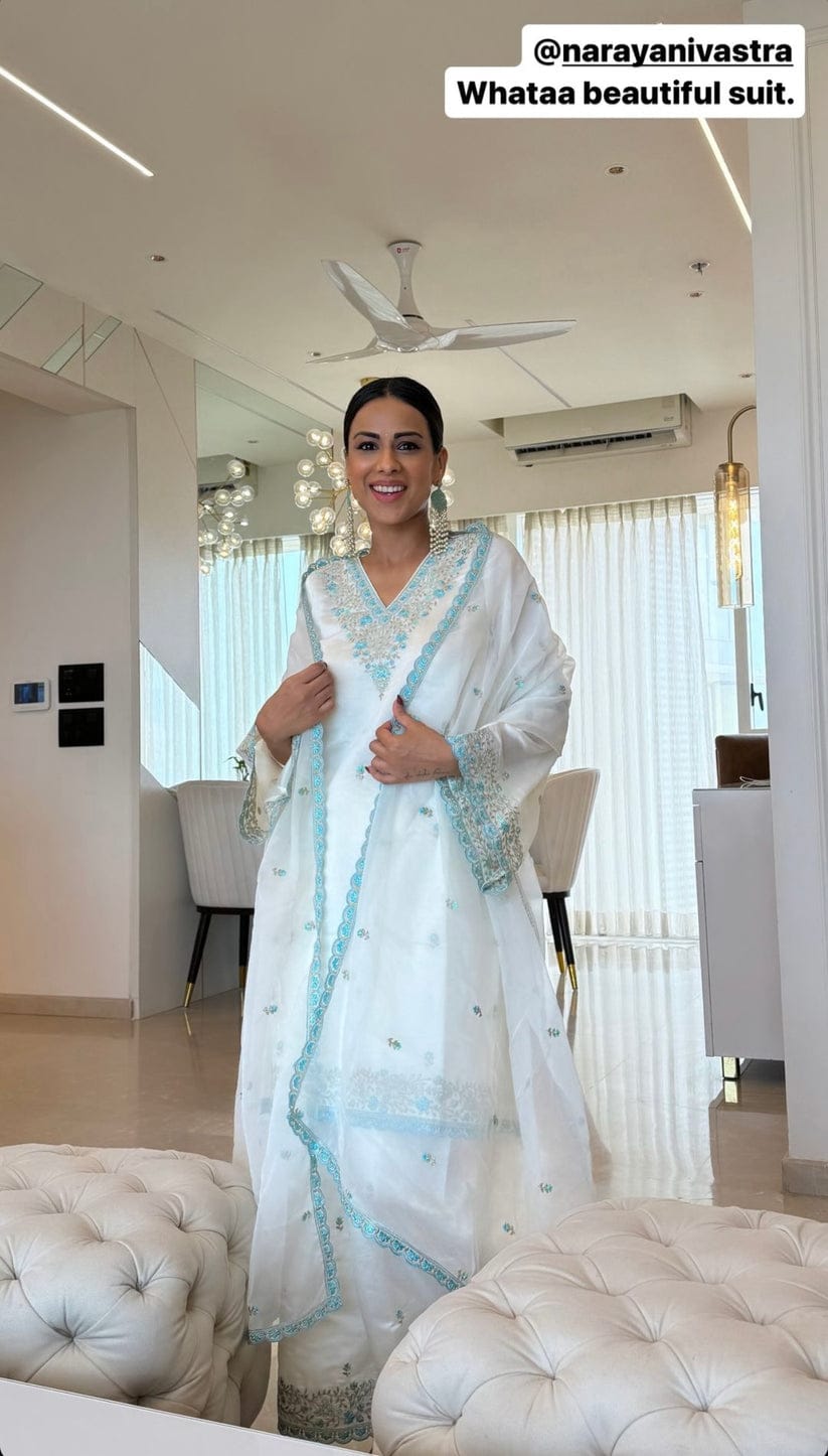 Premium Chanderi Silk Suit Set with Sky Blue Embroidery and Dupatta