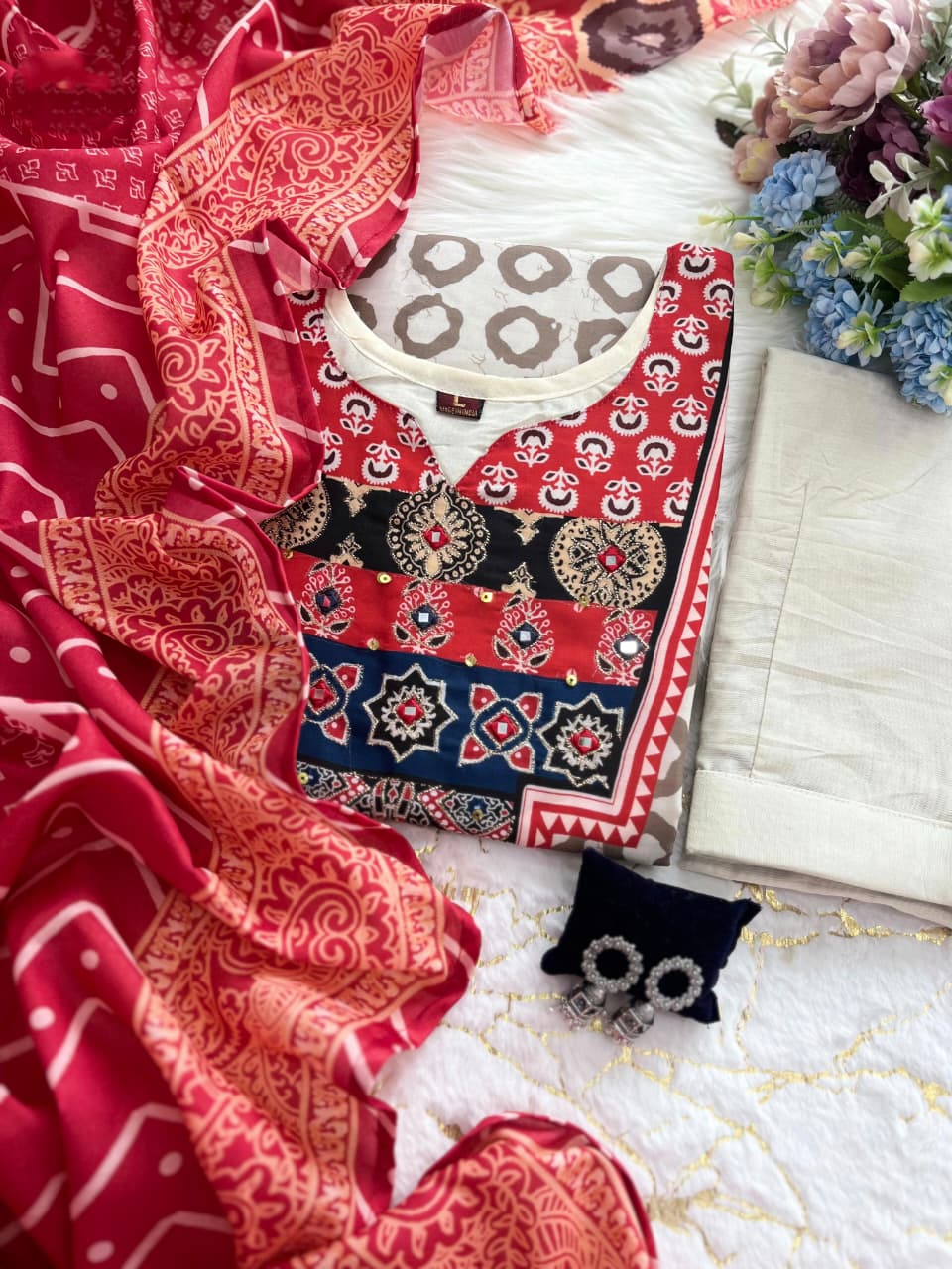 Premium Ajrakh Muslin Suit Set with Dupatta