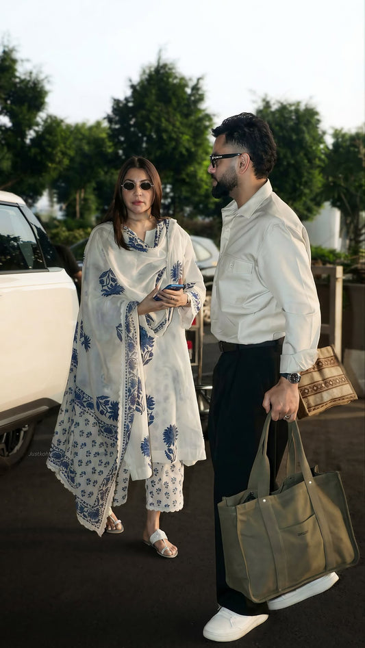 Premium Cotton Printed Kurti Palazzo Set with Dupatta