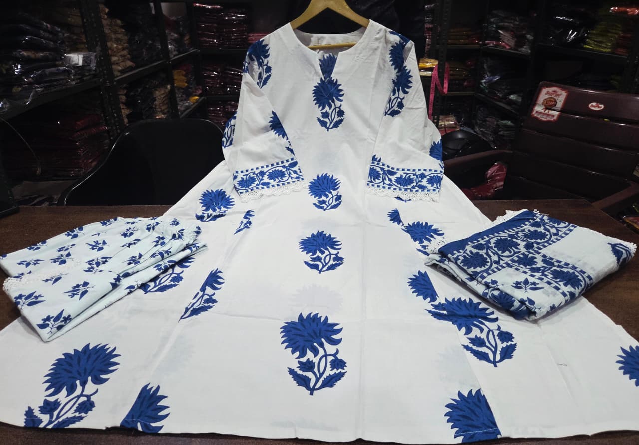 Premium Cotton Printed Kurti Palazzo Set with Dupatta