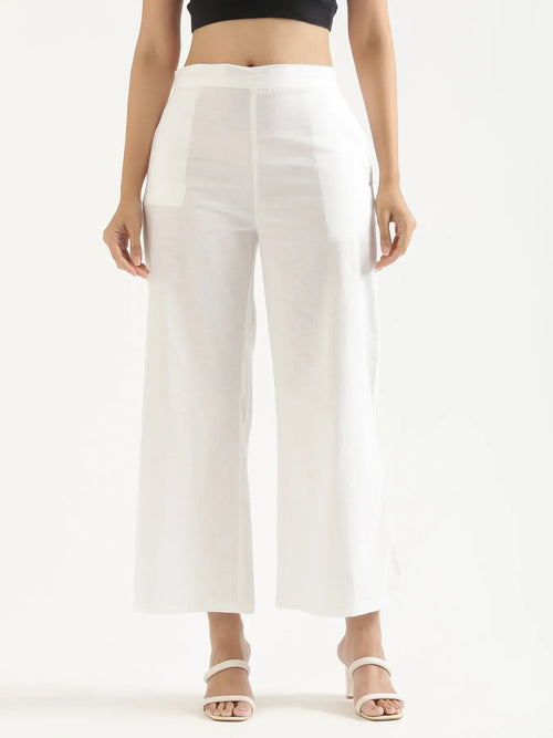 Women White Airy Linen Wide Leg Pant