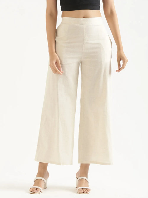 Women Ecru Airy Linen Wide Leg Pant