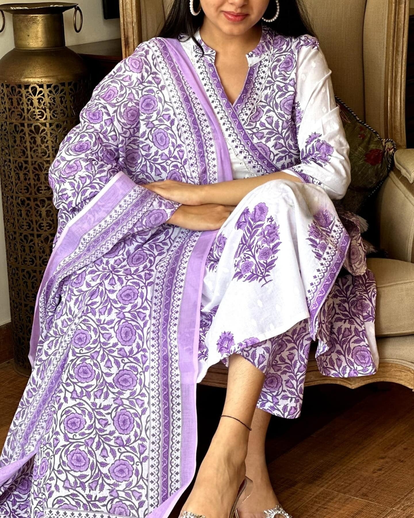 Lavender Cotton Angrakha 3 Piece Set for Women