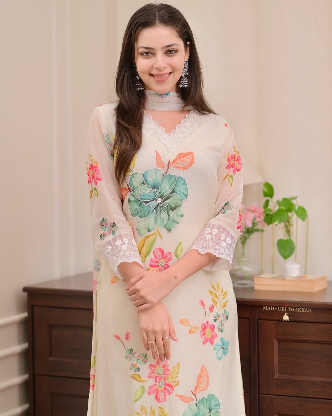 Premium Reshmi Organza Suit Set with Floral Digital Print & Dupatta