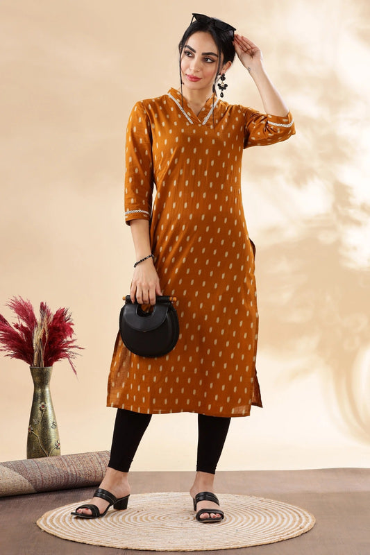 Mustard Rayon Printed Straight Kurti for Women