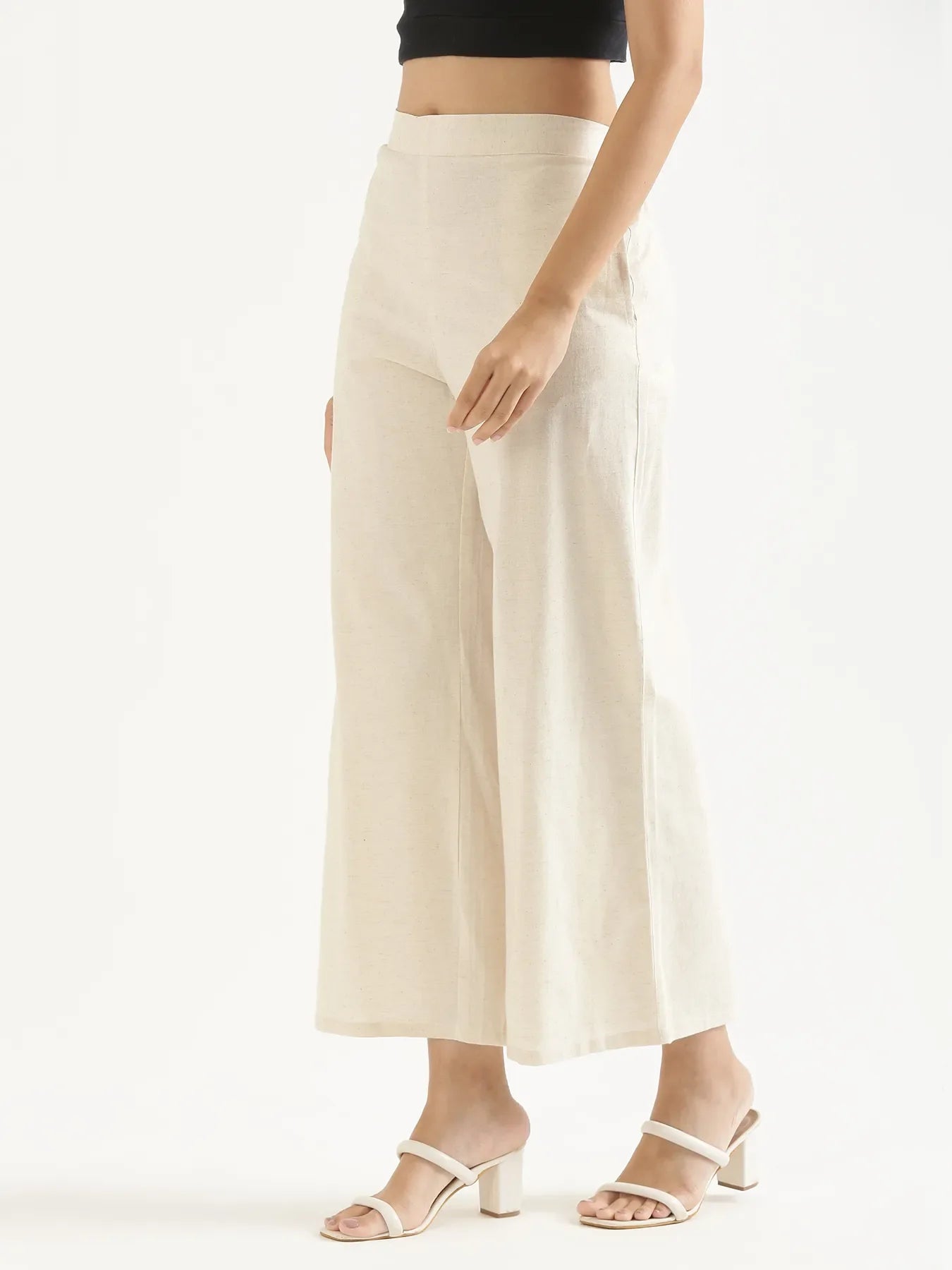 Women Ecru Airy Linen Wide Leg Pant