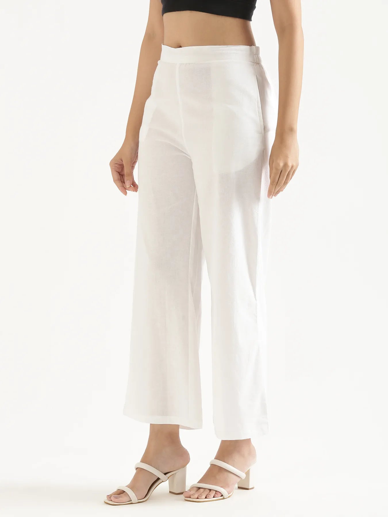 Women White Airy Linen Wide Leg Pant