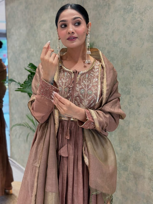 Sofia Suit Set in Premium Mul Chanderi with Embroidery & Dupatta