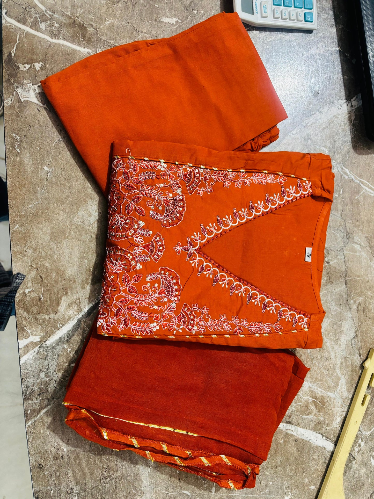 Premium Rust Orange Cotton Anarkali Kurti Pant Dupatta Set