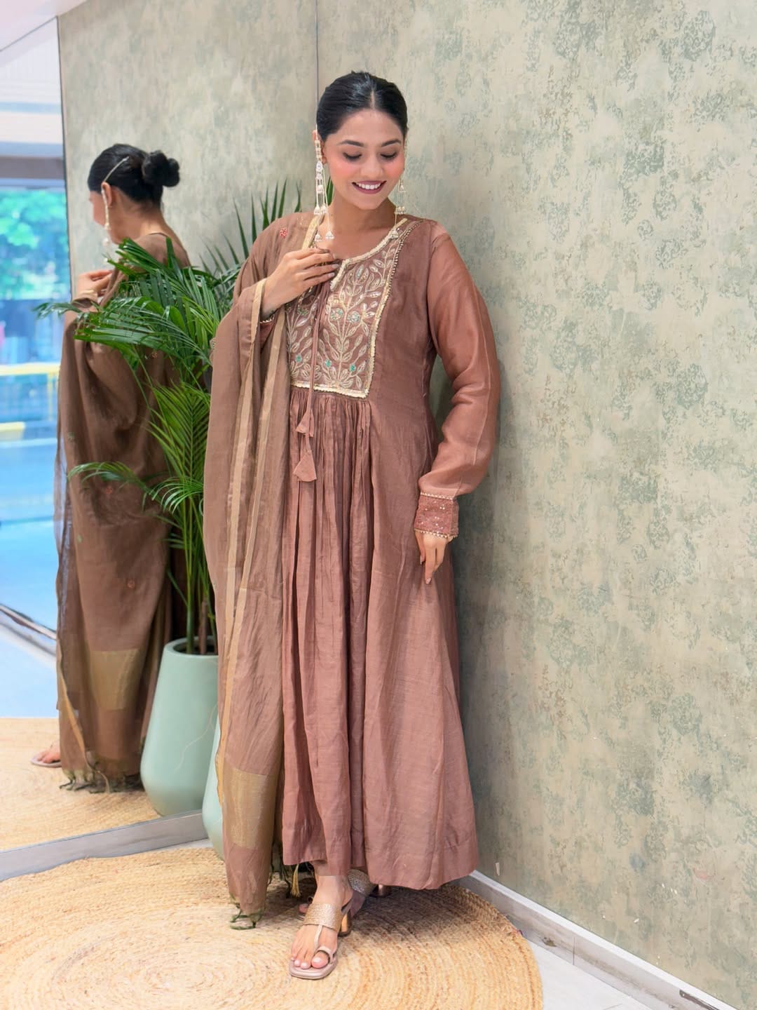 Sofia Suit Set in Premium Mul Chanderi with Embroidery & Dupatta