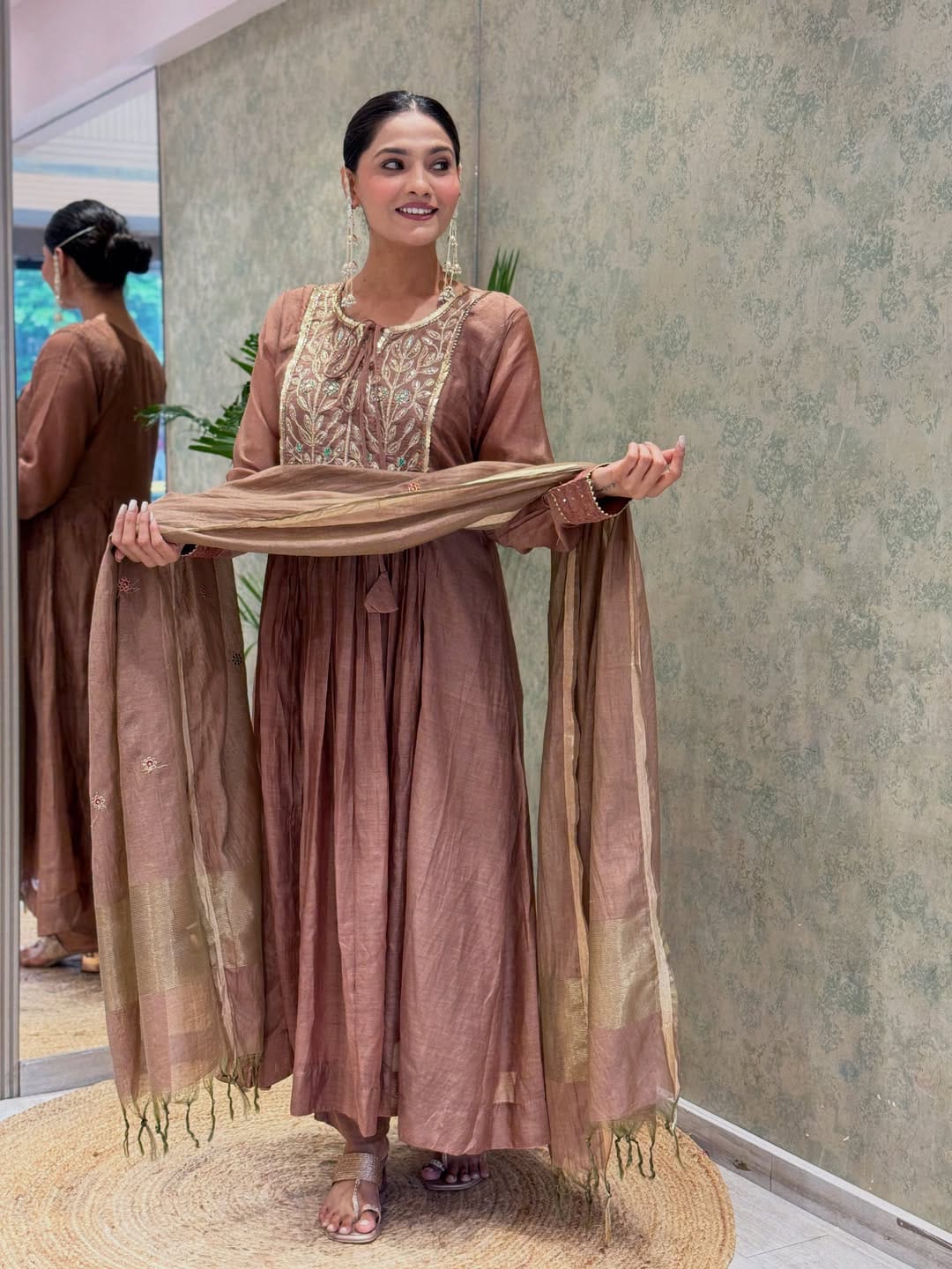 Sofia Suit Set in Premium Mul Chanderi with Embroidery & Dupatta