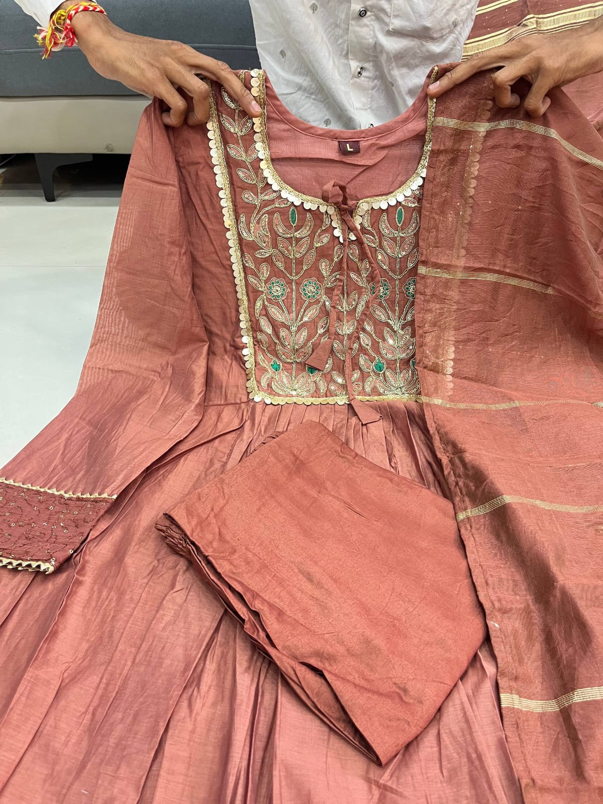 Sofia Suit Set in Premium Mul Chanderi with Embroidery & Dupatta