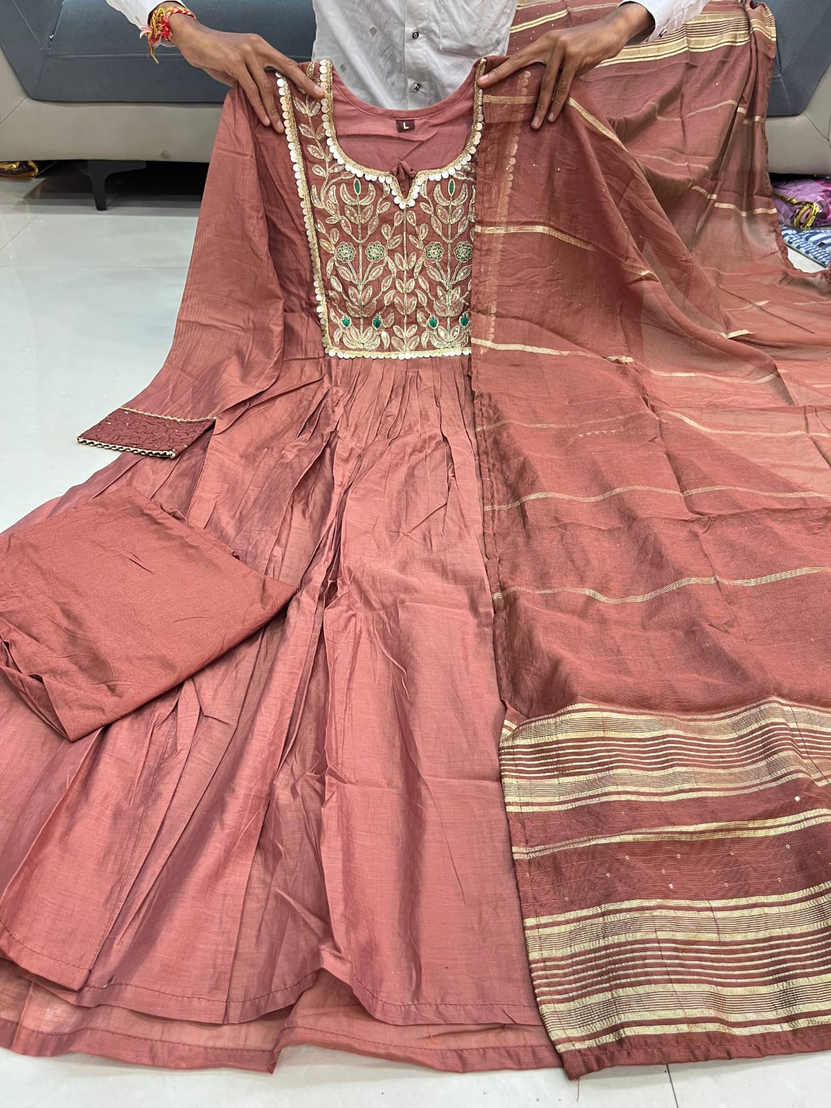 Sofia Suit Set in Premium Mul Chanderi with Embroidery & Dupatta