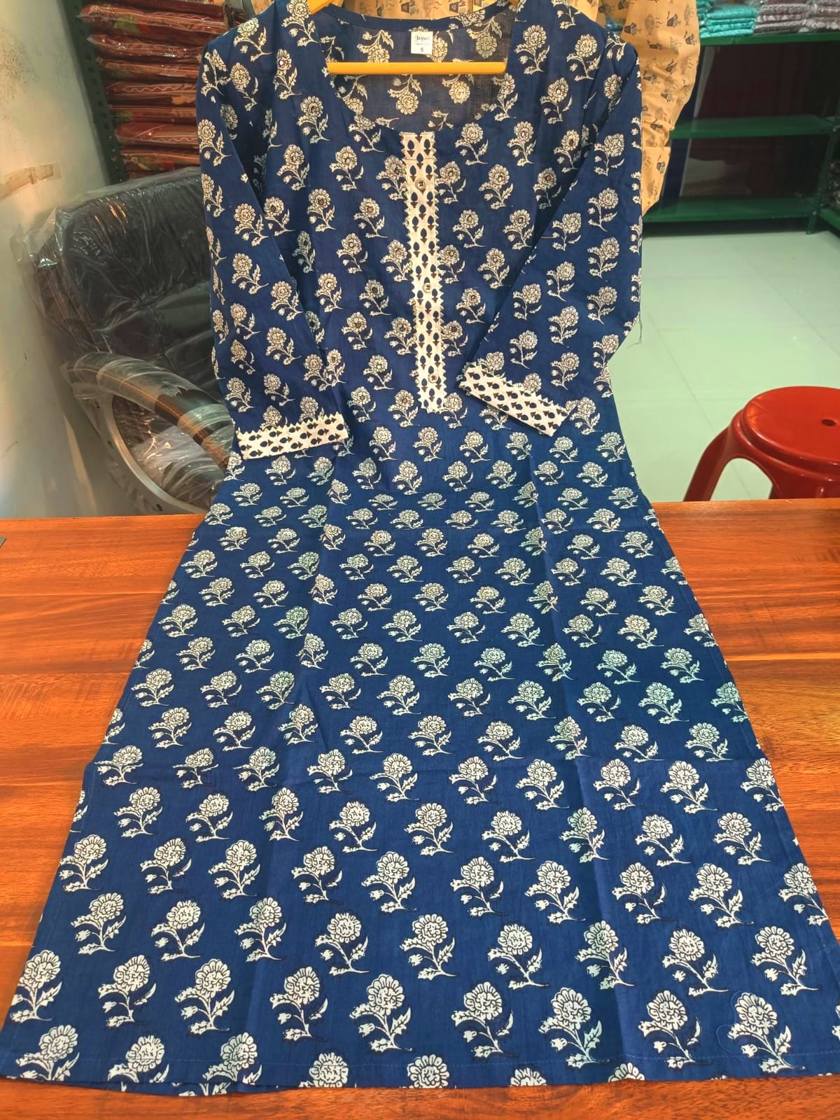 Premium Indigo Cotton Kurti Pant Dupatta Set