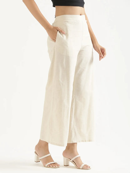 Women Ecru Airy Linen Wide Leg Pant