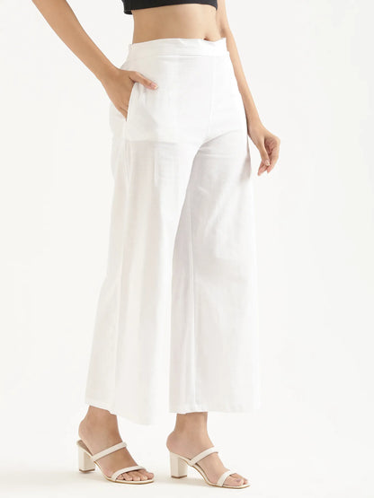 Women White Airy Linen Wide Leg Pant