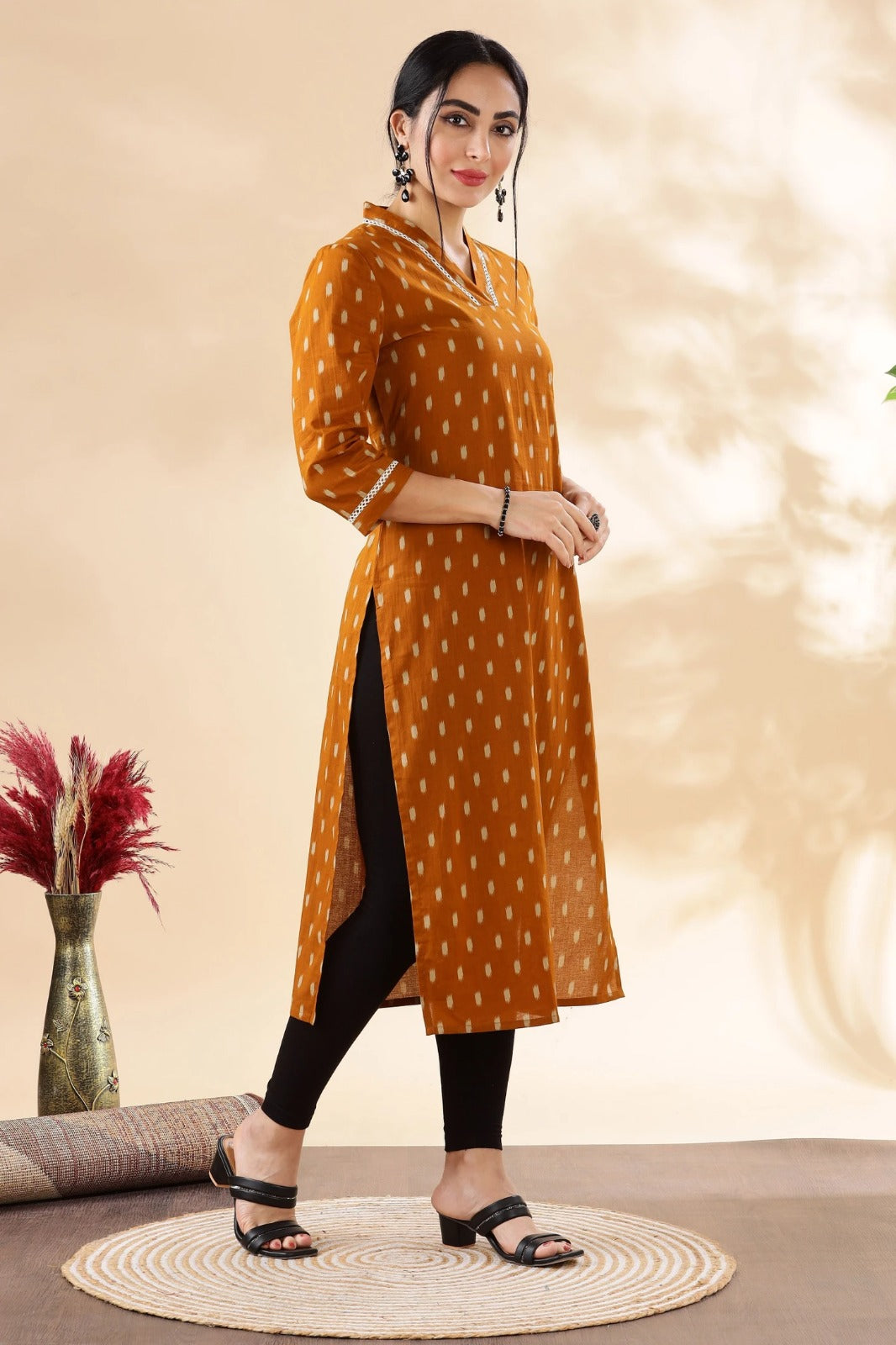 Mustard Rayon Printed Straight Kurti for Women