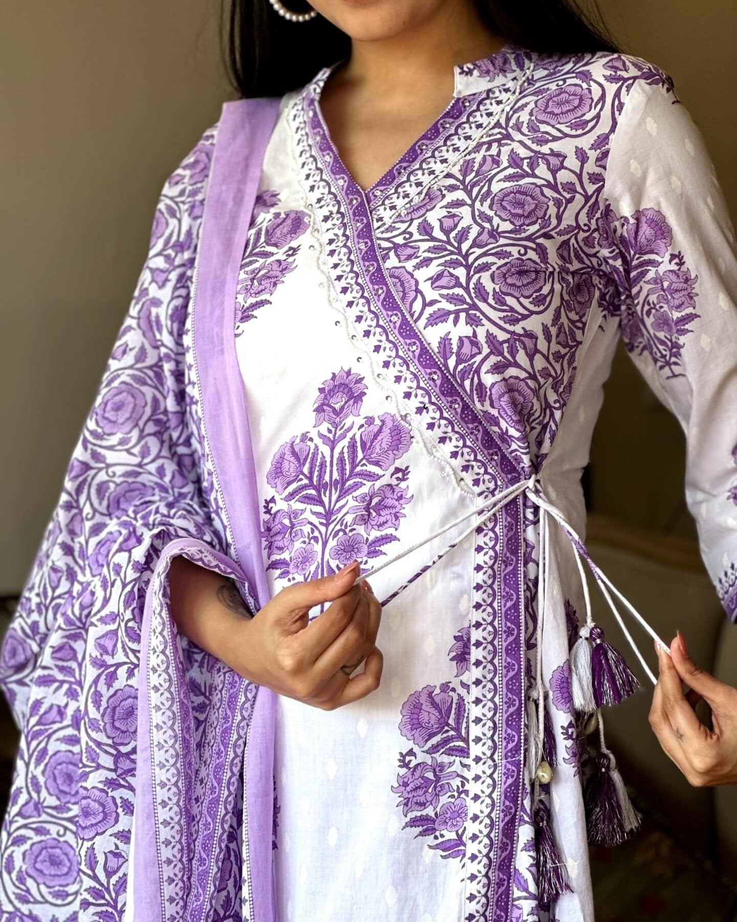 Lavender Cotton Angrakha 3 Piece Set for Women