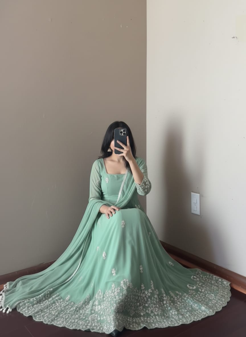 Premium Pastel Green Anarkali Suit Set with Dupatta