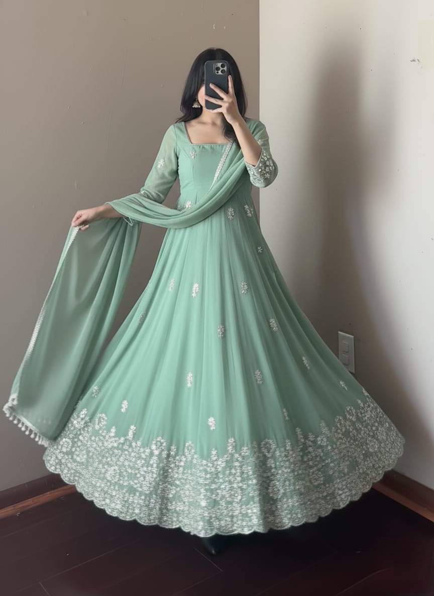 Premium Pastel Green Anarkali Suit Set with Dupatta