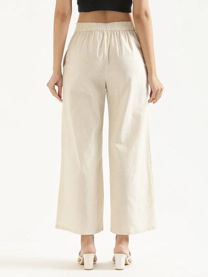 Women Ecru Airy Linen Wide Leg Pant