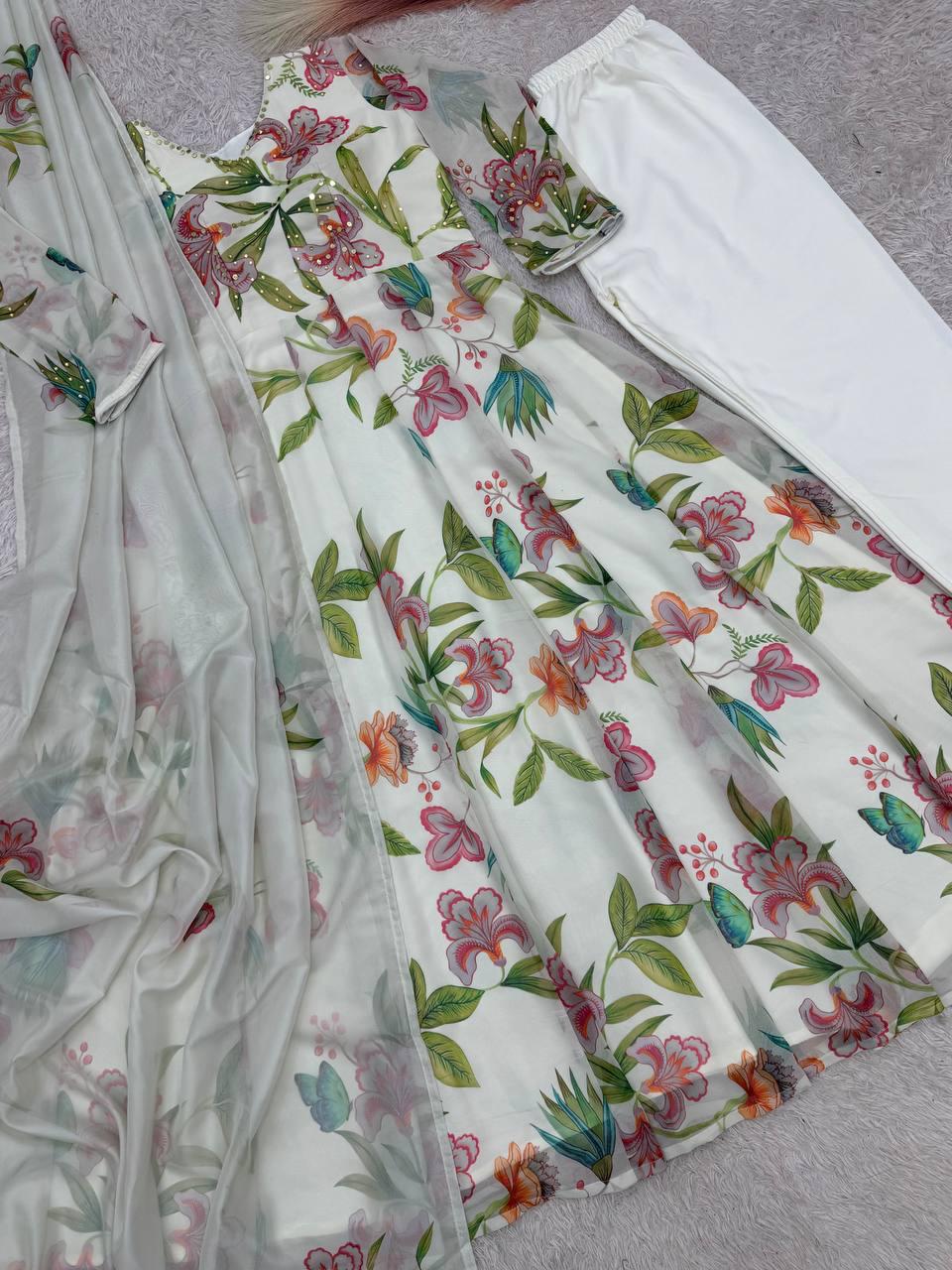 Shehnaz Attire Floral Printed Anarkali Gown Set with Dupatta