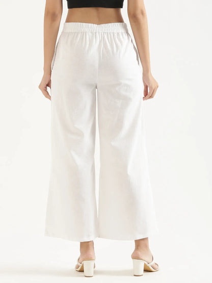 Women White Airy Linen Wide Leg Pant