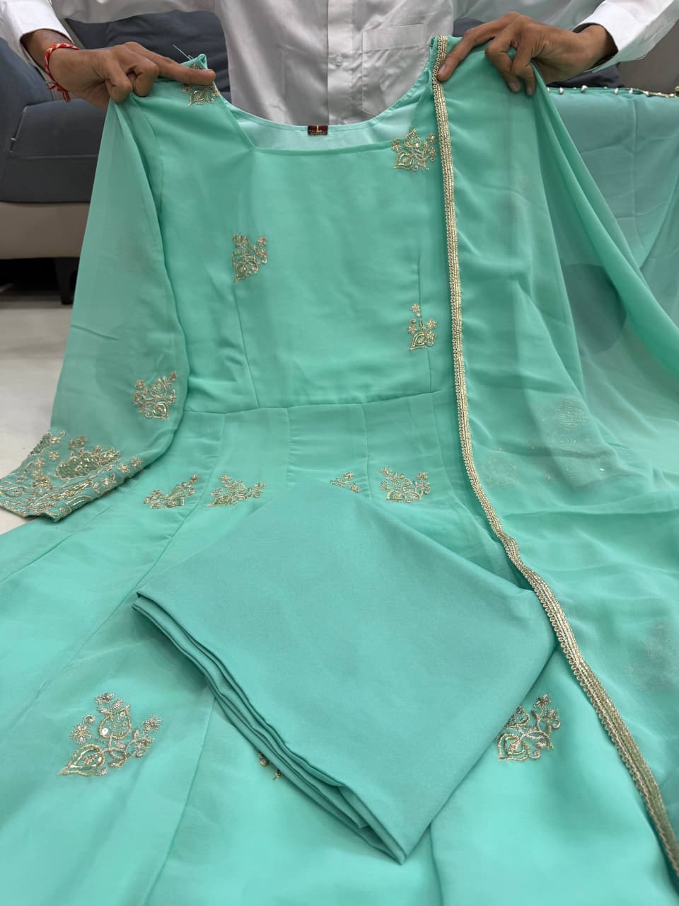 Premium Pastel Green Anarkali Suit Set with Dupatta