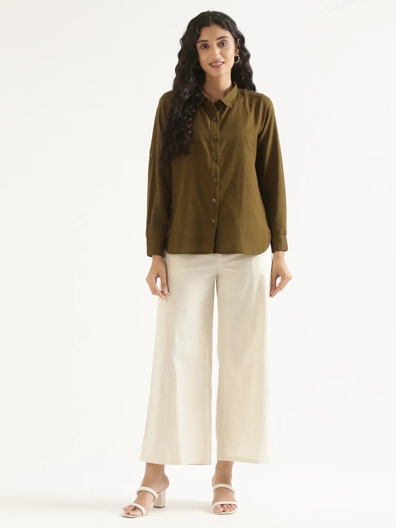 Women Ecru Airy Linen Wide Leg Pant