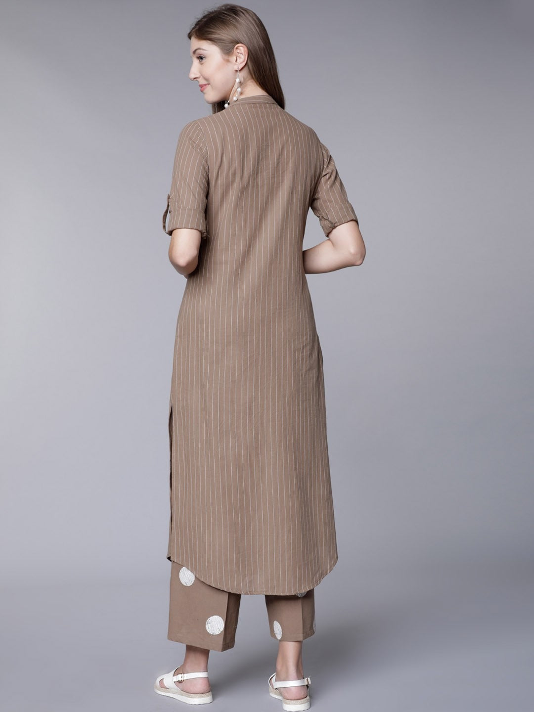 Brown Rayon Printed Kurti Pant Set for Women