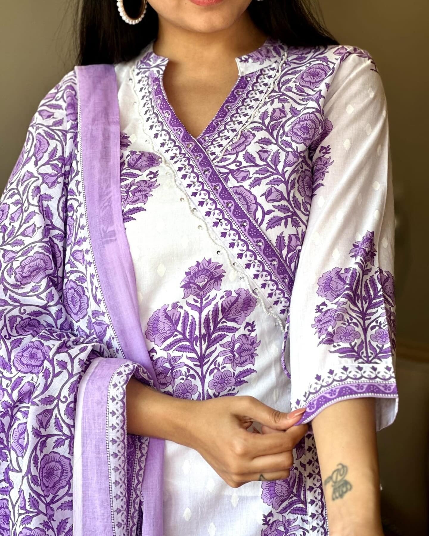 Lavender Cotton Angrakha 3 Piece Set for Women