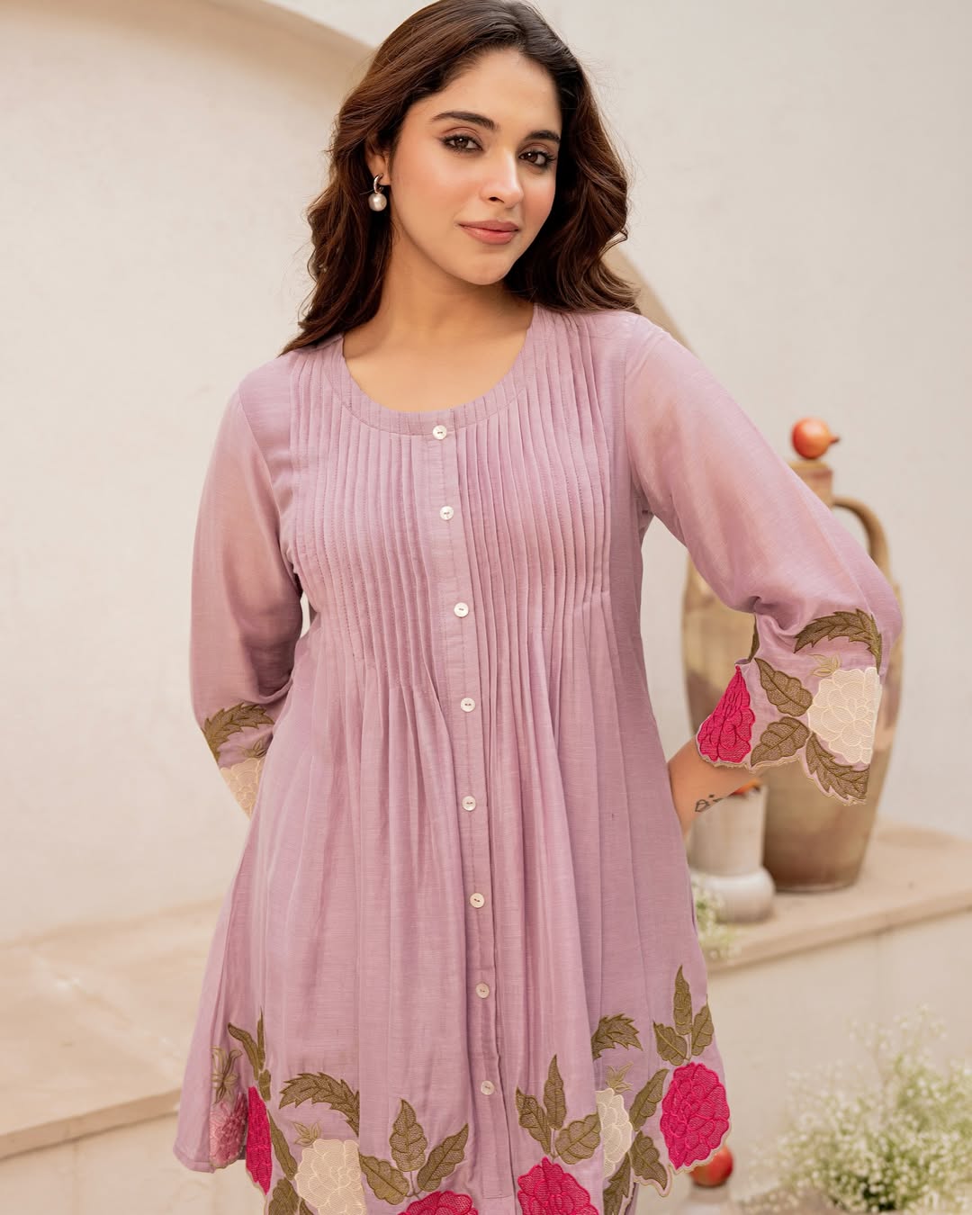 Premium Purple Chanderi Silk Co-Ord Set with Embroidery